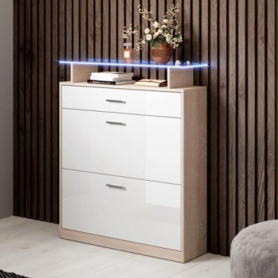 Móvel de Entrada com Gaveta, Sapateira e luz LED - Disponível em 4 cores