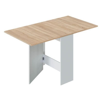 Mesa de escritório com tampo claro e base branca.