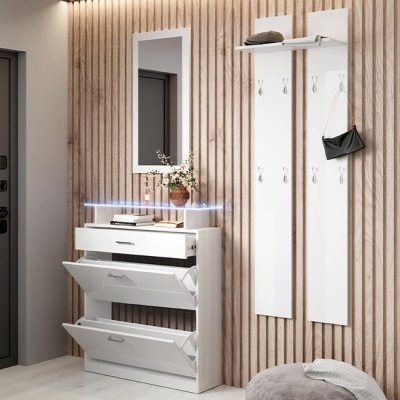 Móvel de Entrada com Gaveta, Sapateira, Espelho e Cabide - Disponível em 4 cores