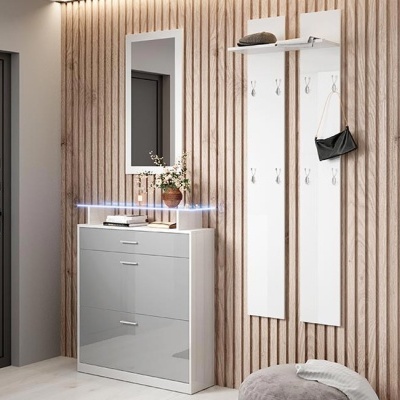 Móvel de Entrada com Gaveta, Sapateira, Espelho e Cabide - Disponível em 4 cores