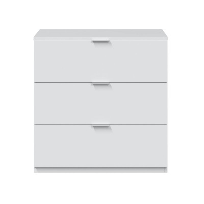 Cômoda branca de três gavetas com puxadores integrados