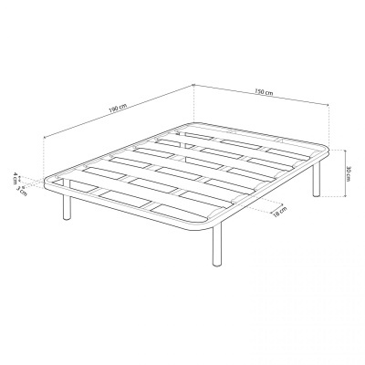 Estrutura de cama metálica com medidas em desenho técnico
