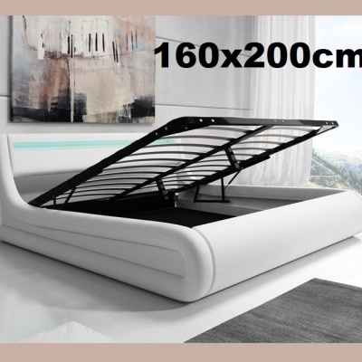 Cama dupla branca com base elevatória de arrumação e dimensões 160x200cm