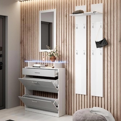 Móvel de Entrada com Gaveta, Sapateira, Espelho e Cabide - Disponível em 4 cores