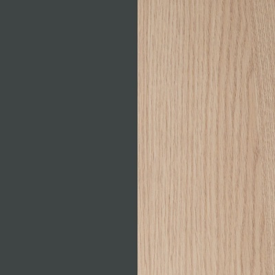 Superfícies verticais cinza escuro e madeira clara