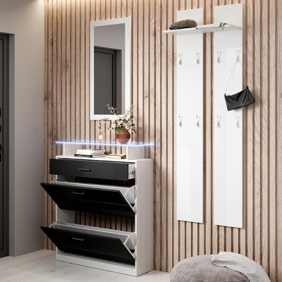 Móvel de Entrada com Gaveta, Sapateira, Espelho e Cabide - Disponível em 4 cores