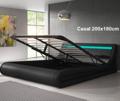 Cama de Casal 180X200cm com Estrado elevatório - Disponível em 3 cores