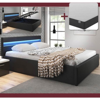 Cama de Casal + Colchão 180x200cm estrado elevatório e luz LED - Disponível em 2 cores e 2 medidas