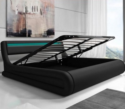 Cama de casal Riha estrado elevatório luz LED - Disponível em 3 medidas e 2 cores