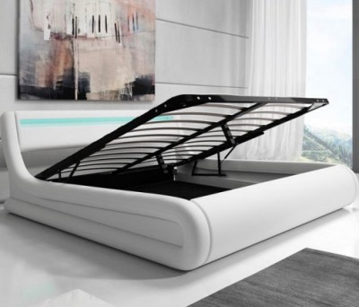 Cama de casal Riha estrado elevatório luz LED - Disponível em 3 medidas e 2 cores