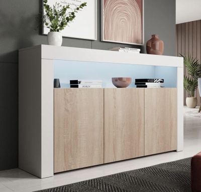 Aparador Lay mate com luz LED e 3 portas - Disponível em 6 cores