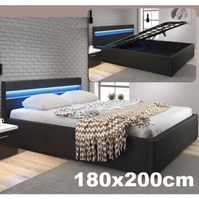 Cama de Casal 180x200cm estrado elevatório e luz LED - Disponível em 2 cores e 2 medidas