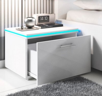Mesinha de Cabeceira com luz LED e gaveta - Disponível em 2 cores