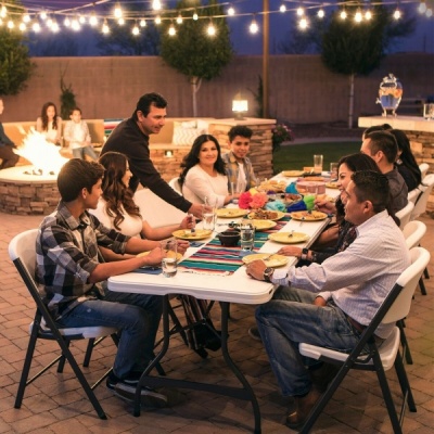 Mesa Dobrável Aço e Plástico 182 x 73,5 x 76cm - Disponível em 2 cores