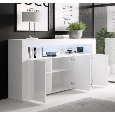 Aparador Lay brilho com luz LED e 3 portas - Disponível em 4 cores