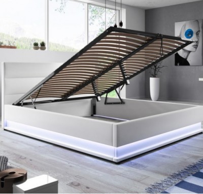 Cama de casal Omnia com estrado elevatório e luz LED - Disponível em 2 Cores e 3 Medidas