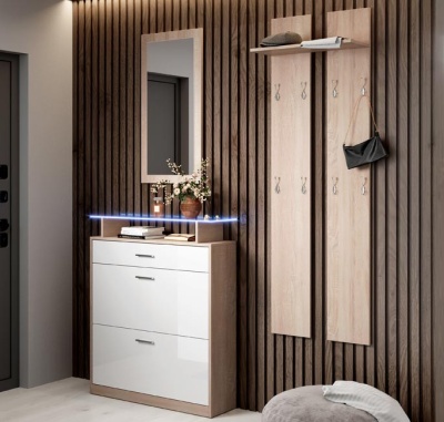 Móvel de Entrada com Gaveta, Sapateira, Espelho e Cabide - Disponível em 4 cores