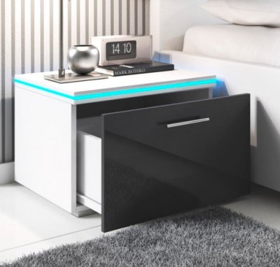 Mesinha de Cabeceira com luz LED e gaveta - Disponível em 2 cores