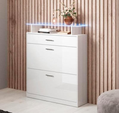 Móvel de Entrada com Gaveta, Sapateira e luz LED - Disponível em 4 cores