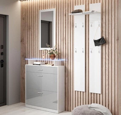 Móvel de Entrada com Gaveta, Sapateira, Espelho e Cabide - Disponível em 4 cores