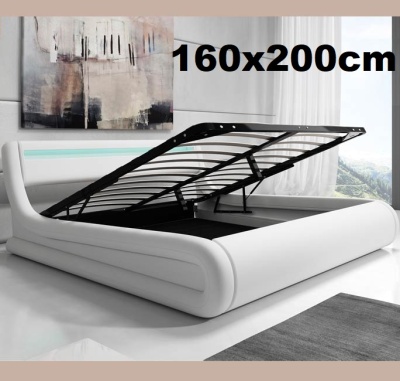 Cama dupla branca com base elevatória de arrumação e dimensões 160x200cm