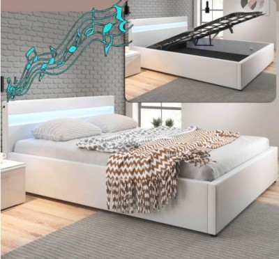 Cama de casal 150X190cm, estrado elevatório, luz LED e Colunas integradas - Disponível em 2 cores