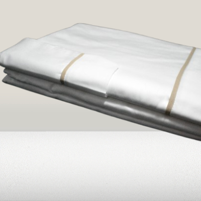 Jogo de Lençois 100% Algodão cetim 300 Fios cor Branco com Vies Bege - Times