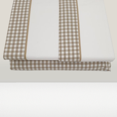 Jogo de Lençois 100% Algodão Percale 200 Fios cor Branco com vies Bege - Vichy