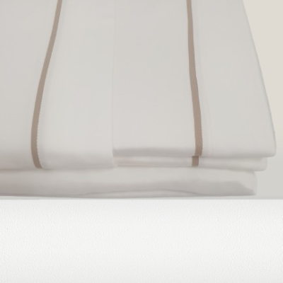 Jogo de Lençois 100% Algodão cetim 300 Fios cor Branco com Vies Bege - Times