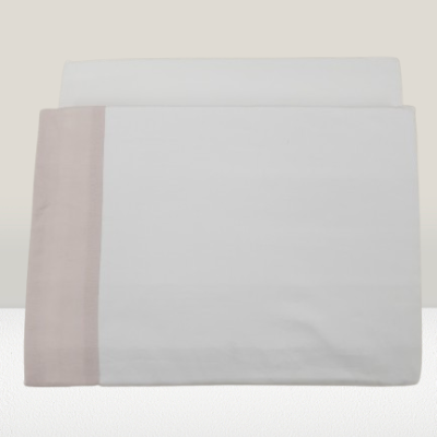 Jogo de Lençois 100% Algodão Branco com aplicação cor Salmão - Ref.JCS R.0002