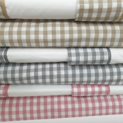 Jogo de Lençois 100% Algodão Percale 200 Fios cor Branco com vies Bege - Vichy