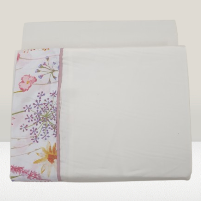 Jogo de Lençois 100% Algodão cor Perola com detalhe floral - Ref.JCS est.0003