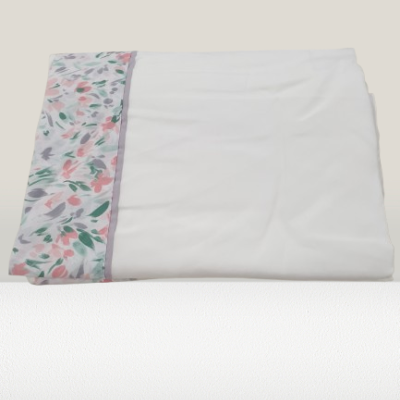 Jogo de Lençois 100% Algodão cor Branco com detalhe floral - Ref.JCS est.0002