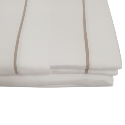 Jogo de Lençois 100% Algodão cetim 300 Fios cor Branco com Vies Bege - Times