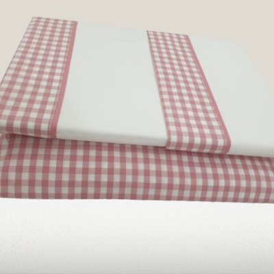 Jogo de Lençois 100% Algodão Percale 200 Fios cor Branco com vies Rosa - Vichy