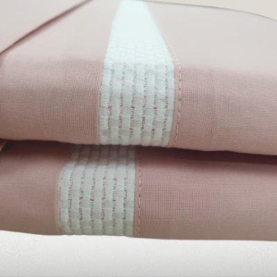 Jogo de Lençois 100% Algodão Percale 200Fios cor Rosa com detalhe canelado branco - Ref.PT Jade