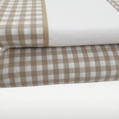 Jogo de Lençois 100% Algodão Percale 200 Fios cor Branco com vies Bege - Vichy