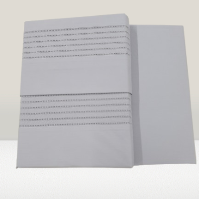 Jogo de Lençois 100% Algodão Percale 200Fios cor Cinza com detalhe trabalhado - Ref.JCS Rubi