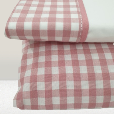 Jogo de Lençois 100% Algodão Percale 200 Fios cor Branco com vies Rosa - Vichy