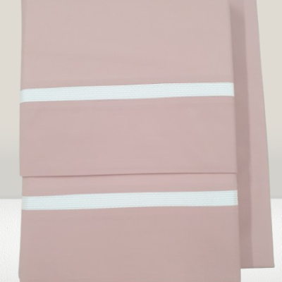 Jogo de Lençois 100% Algodão Percale 200Fios cor Rosa com detalhe canelado branco - Ref.PT Jade