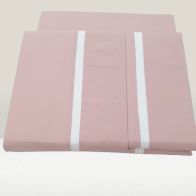 Jogo de Lençois 100% Algodão Percale 200Fios cor Rosa com detalhe canelado branco - Ref.PT Jade