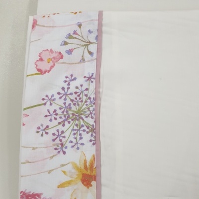 Jogo de Lençois 100% Algodão cor Perola com detalhe floral - Ref.JCS est.0003