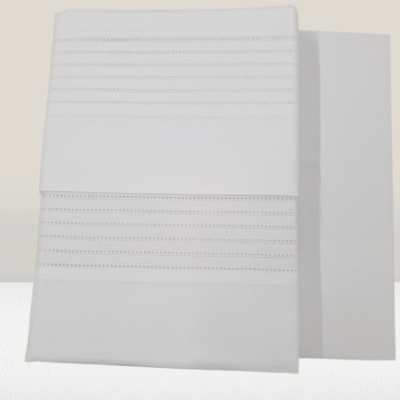 Jogo de Lençois 100% Algodão Percale 200Fios cor Branco com detalhe trabalhado - Ref.JCS Rubi