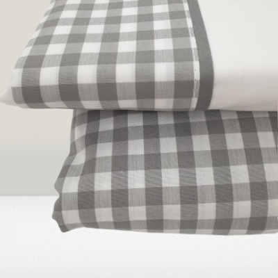 Jogo de Lençois 100% Algodão Percale 200 Fios cor Branco com vies Cinza - Vichy