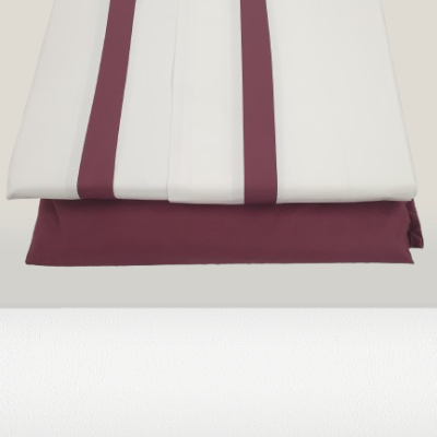 Jogo de Lençois 100% Algodão Percale 200 Fios cor Branco+Bordeaux - Sena
