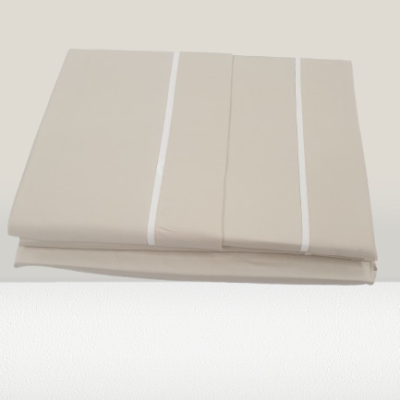 Jogo de Lençois 100% Algodão cetim 200 Fios cor Bege com Vies Branco - Reno