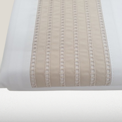 Jogo de Lençois 100% Algodão Percale 200Fios cor Branco+Bege com detalhe trabalhado - Ref.JCS Rubi