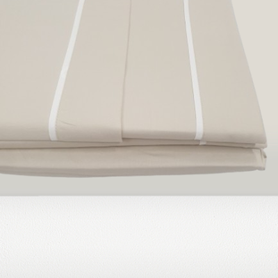 Jogo de Lençois 100% Algodão cetim 200 Fios cor Bege com Vies Branco - Reno