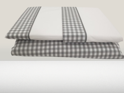 Jogo de Lençois 100% Algodão Percale 200 Fios cor Branco com vies Cinza - Vichy