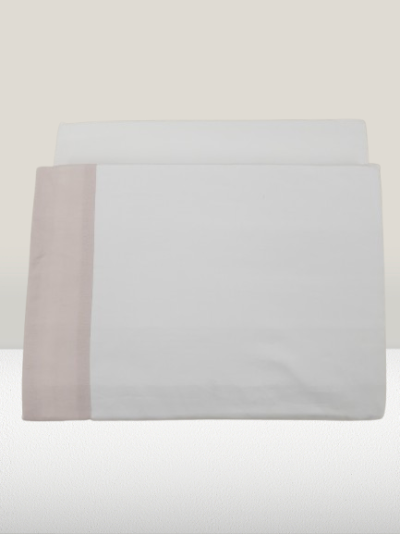 Jogo de Lençois 100% Algodão Branco com aplicação cor Salmão - Ref.JCS R.0002